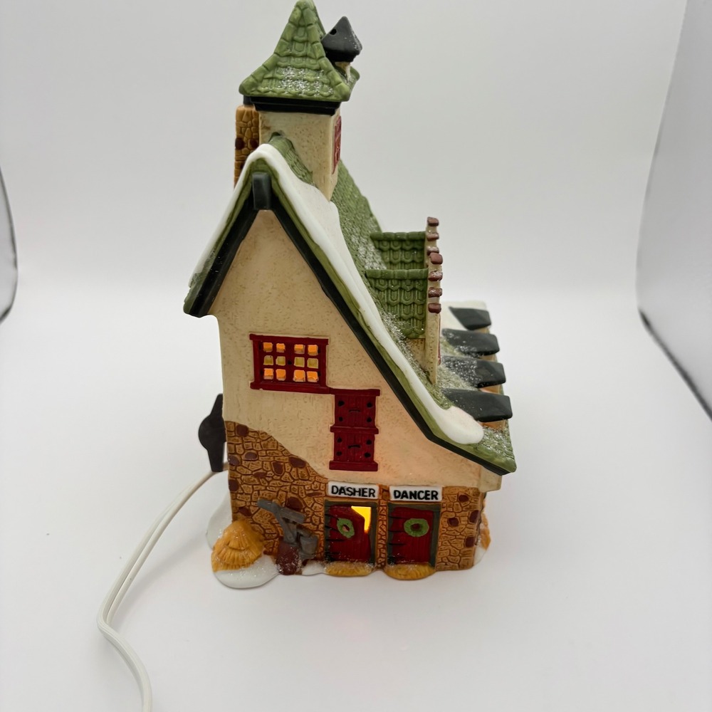 Department 56 North Pole Series Reindeer Barn Light Up Building Multi Green - Picture 4 of 8